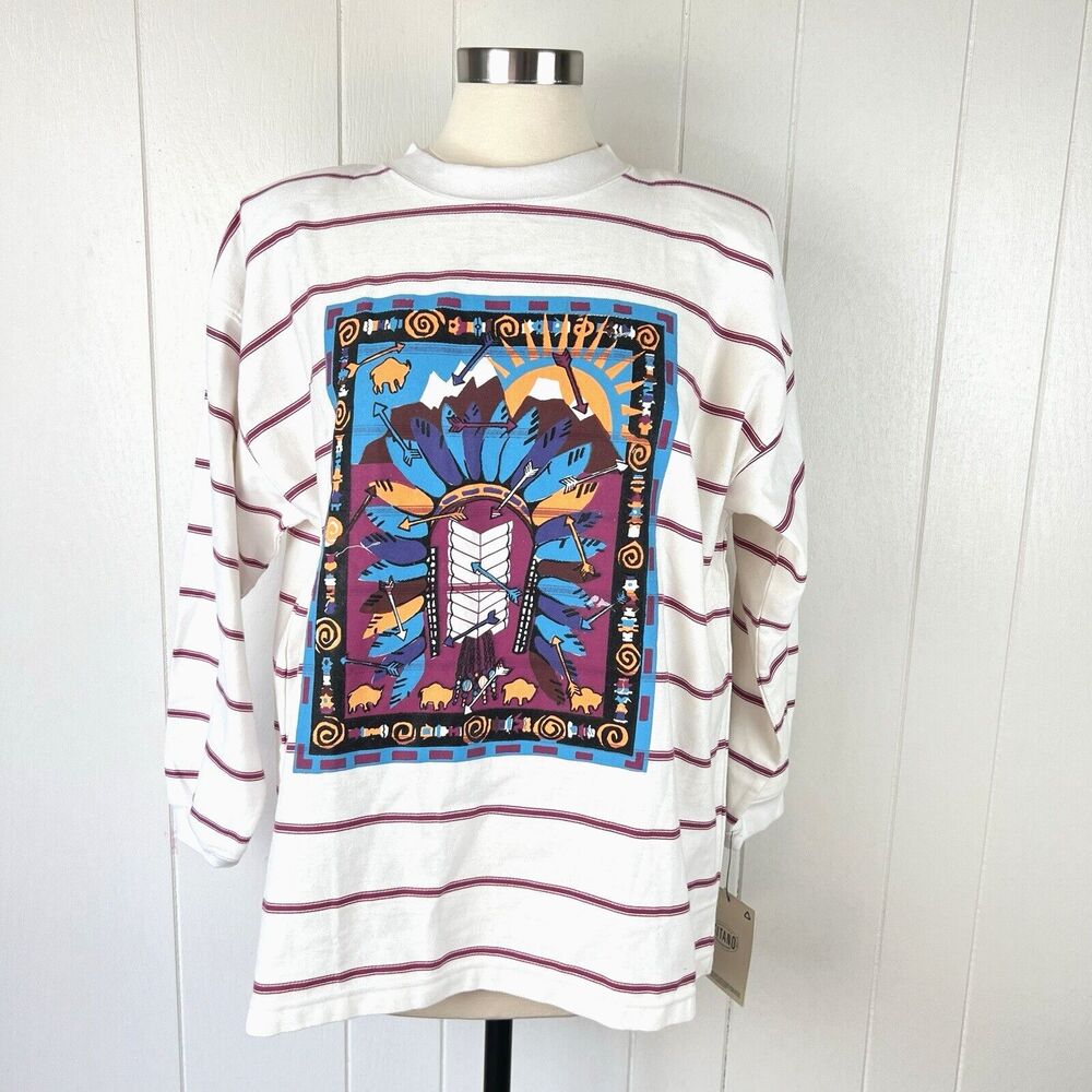 Vintage Gitano Striped Pullover Top Sz Women's Large Native Tribal Print w/ Tags